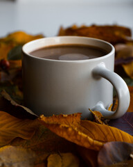 cup of coffee with leaves