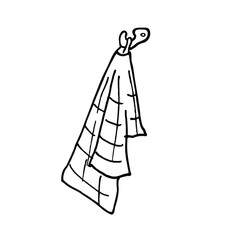 Towel, hanging on a hook coloring book page. hand drawn vector sketch illustration