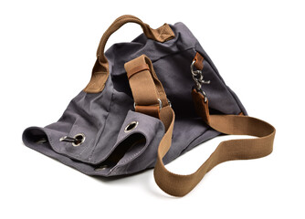 Backpack from fabric of color blue on white background