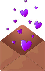 Happy valentines day romantic message envelope and hearts vector illustration.