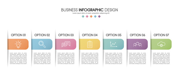 Business infographic layout with 7 options. Vector