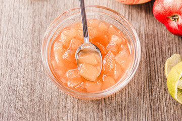 Fresh yummy apple marmalade with cinnamon and lemon