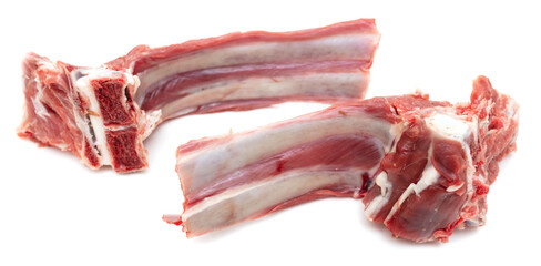 Lamb ribs with meat isolated on a white background.