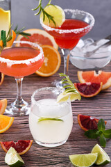 Drinks and cocktails with Tequila-based different citrus fruits