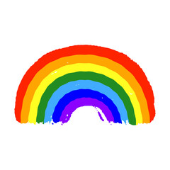 Rainbow icon. Beautiful colored brush drawing. Vector flat graphic hand drawn illustration. The isolated object on a white background. Isolate.
