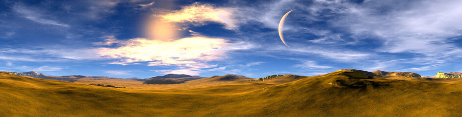 Alien Planet. Mountain. Panorama. 3D rendering