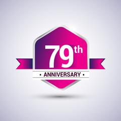 Logo 79th anniversary celebration isolated in red hexagon shape and red ribbon colored, vector design.