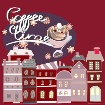 Red Holiday Pattern Card With Inscription 'Coffee Time'