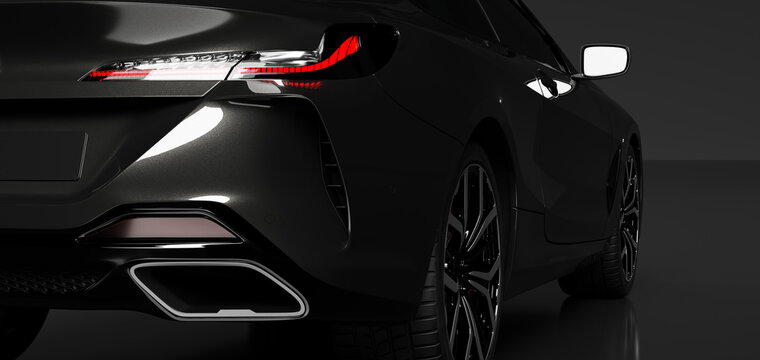 Rear detail shot of modern black premium car