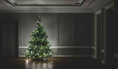 Christmas tree in classic elegant apartment