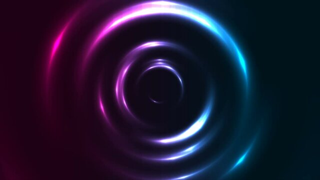 Blue and purple neon glowing smooth circles abstract motion background. Seamless looping. Video animation Ultra HD 4K 3840x2160