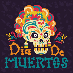 Dia De Muertos Flat Woman Skull Concept