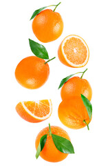 Falling fruits isolated on white background with clipping path