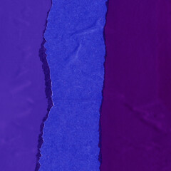 Blue and violet torn paper collage close-up. Texture made from various paper and cardboard parts. Damaged old paper background. Vintage blank wallpaper. Material design backdrop.