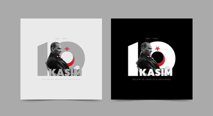 Ankara / Turkey - November 10 1938: November 10 - Ataturk's Death Anniversary. National day of memory in Turkey. Translate: 10 Kasim Ataturk'u anma gunu ve Ataturk haftasi. Vector illustration. 