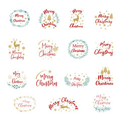 Vintage Merry Christmas and Happy New Year calligraphic and typographic background.