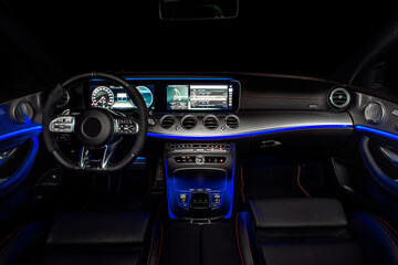 Obraz na płótnie Canvas sports car interior at night