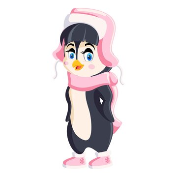 An Image of a Cute Penguin Girl in a Pink Hat