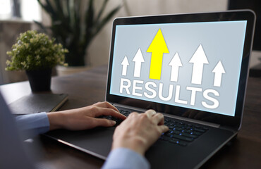 Results growth arrow on screen. Business and personal development concept.