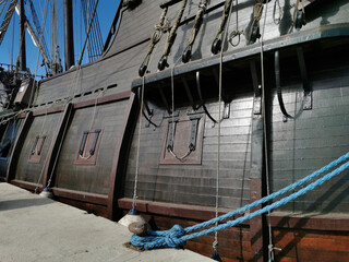 Side of the reconstruction of an old galeon