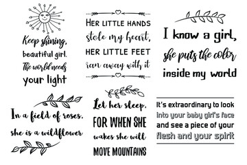 Set of Calligraphy sayings for print. Vector Quotes about Baby girl, Daughter, child, kids and parents