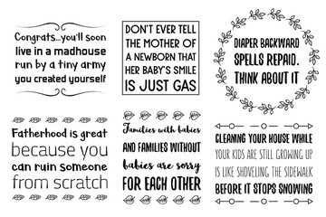 Funny baby quotes. Set of Calligraphy sayings for print about babies, kids, children