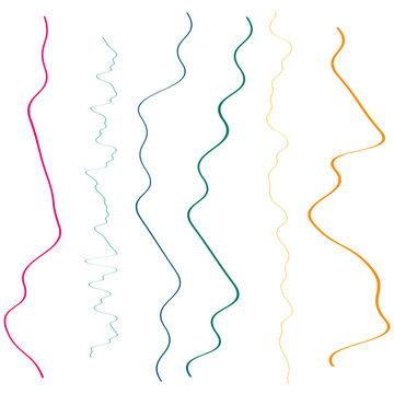 Irregular, random Wiggling, Squiggle waving, wavy lines, stripe set. Lines with billow, undulate deformation, distortion