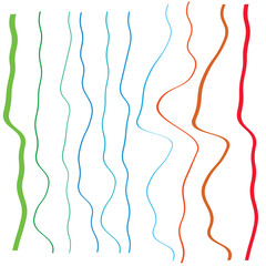 Irregular, random Wiggling, Squiggle waving, wavy lines, stripe set. Lines with billow, undulate deformation, distortion