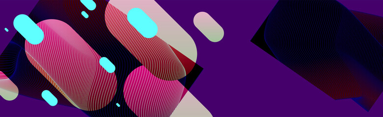 Abstract background futuristic elements on bright trendy color banner geometric blue with lines and unusual elements