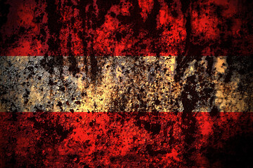 Austria, Austrian flag on grunge metal background texture with scratches and cracks