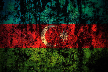 Azerbaijan, Azerbaijani flag on grunge metal background texture with scratches and cracks