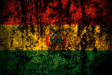 Bolivia, Bolivian flag on grunge metal background texture with scratches and cracks