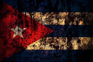Cuba, Cuban flag on grunge metal background texture with scratches and cracks