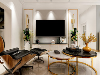 There are cloth sofa and table in the clean living room