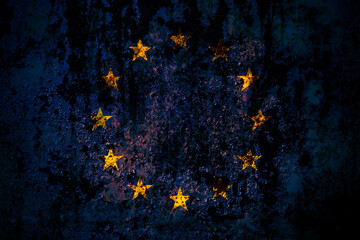 Europe, European, European Union flag on grunge metal background texture with scratches and cracks