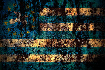 Fototapeta premium Federal Republic of Southern Cameroons flag on grunge metal background texture with scratches and cracks