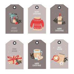 Collection of tags with Christmas items.