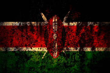Kenya, Kenyan flag on grunge metal background texture with scratches and cracks