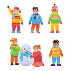 Various Children in Winter Clothes