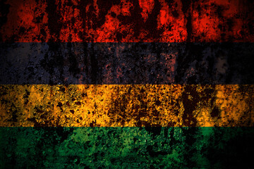 Mauritius flag on grunge metal background texture with scratches and cracks