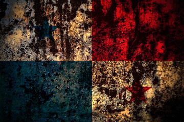 Panama, Panamanian flag on grunge metal background texture with scratches and cracks