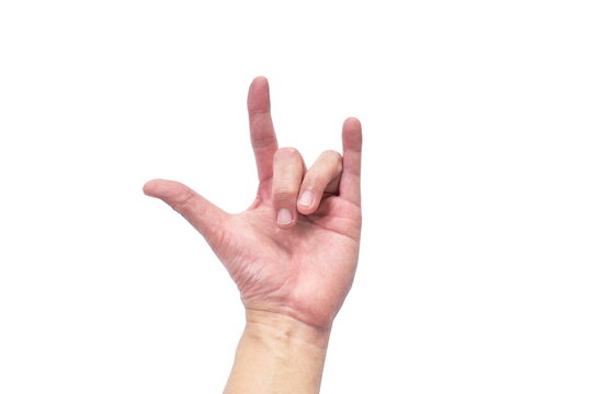 human finger make love symbol or three on white background