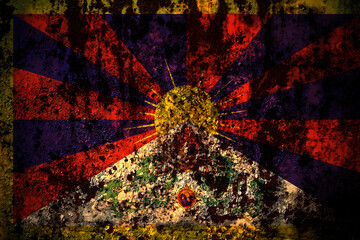 Tibet, Tibetan, China, Chinese  flag on grunge metal background texture with scratches and cracks