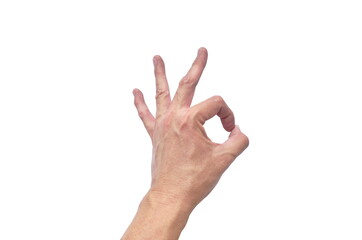 human finger make OK symbol or three on white background