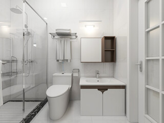 Naklejka na ściany i meble The bathroom is clean and tidy with bath room, dressing table, etc