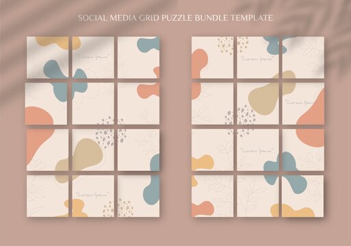 Social Media Post Template In Grid Puzzle Style