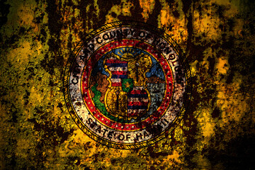 Obraz na płótnie Canvas United States of America, America, US, USA, American, Honolulu, Hawaii flag on grunge metal background texture with scratches and cracks