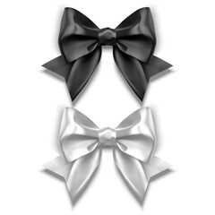 Set of Realistic bows, Ribbon of black and white colors isolated on white background. Vector eps 10 illustration
