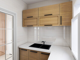 Spacious and beautiful kitchen, there are kitchenware, stove, refrigerator and other equipment