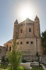 Fototapeta na wymiar The famous Dormition Abbey - Christian complex built atop the ruins of a Byzantine church on the site of the Virgin Marys death the old city of Jerusalem, Israel